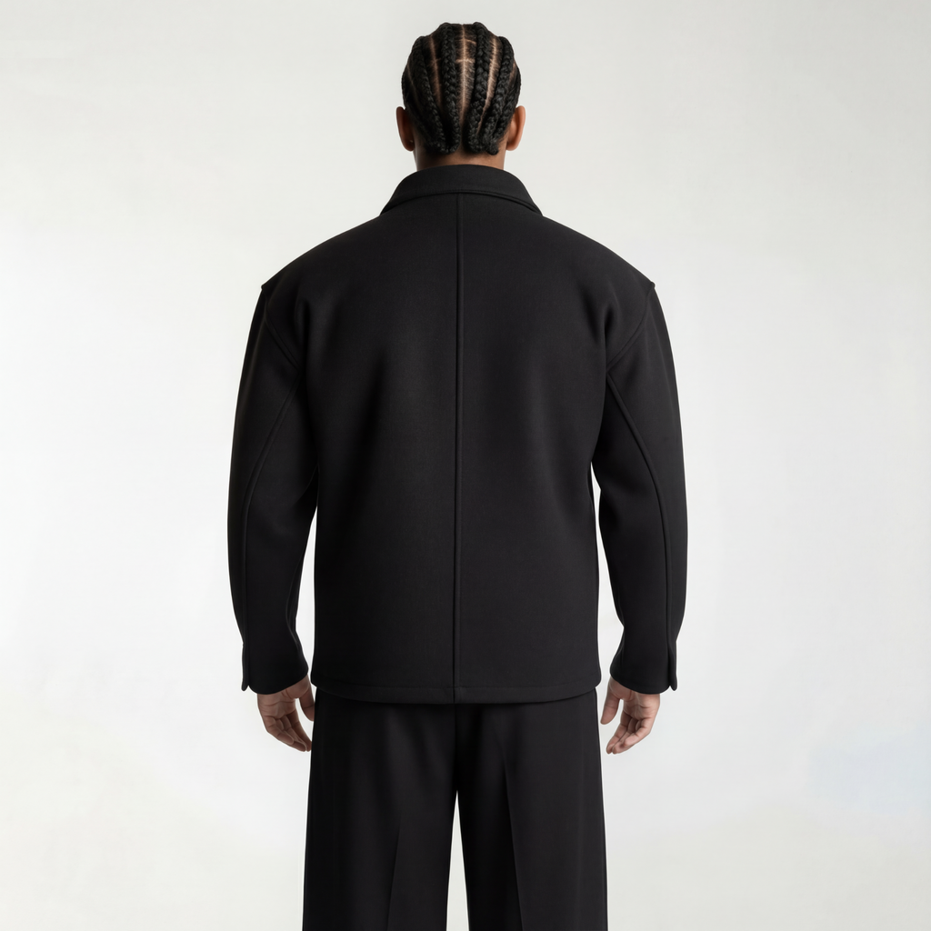 Wool Blend Boxy Jacket In Black