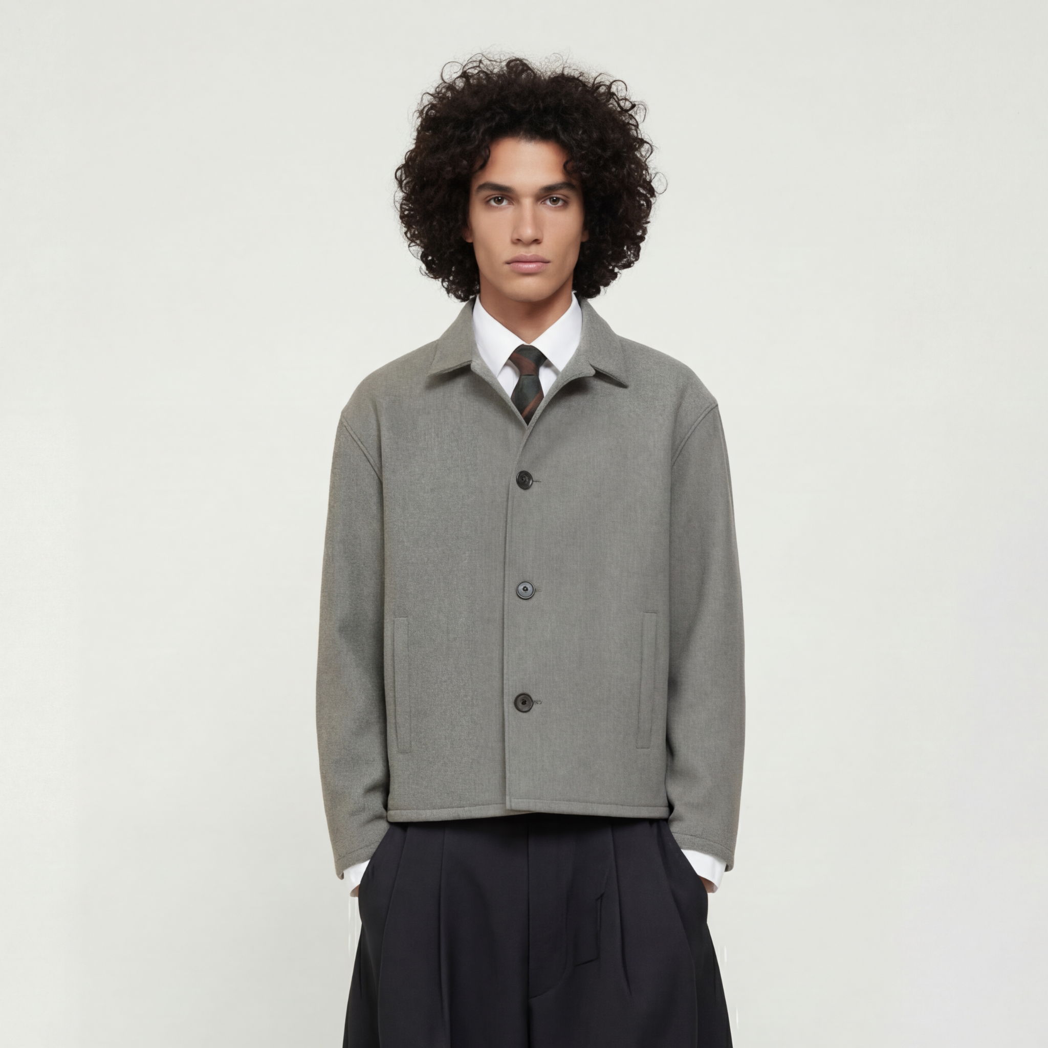 Wool Blend Boxy Jacket In Grey