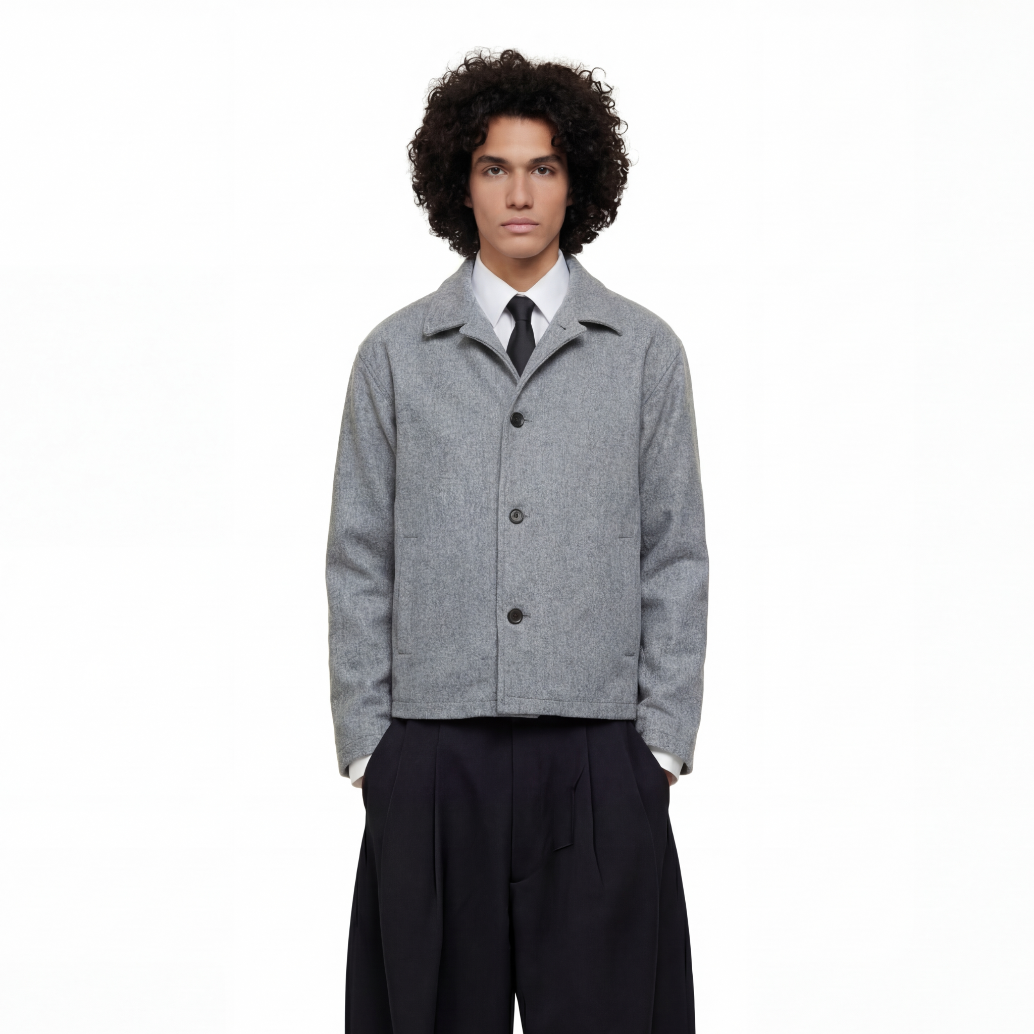 Wool Blend Boxy Jacket In Grey