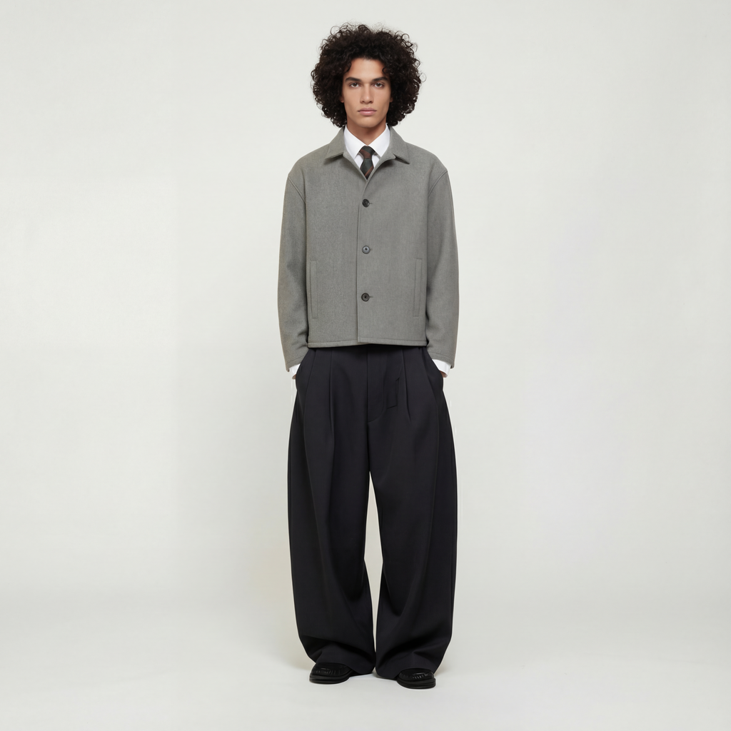 Wool Blend Boxy Jacket In Grey