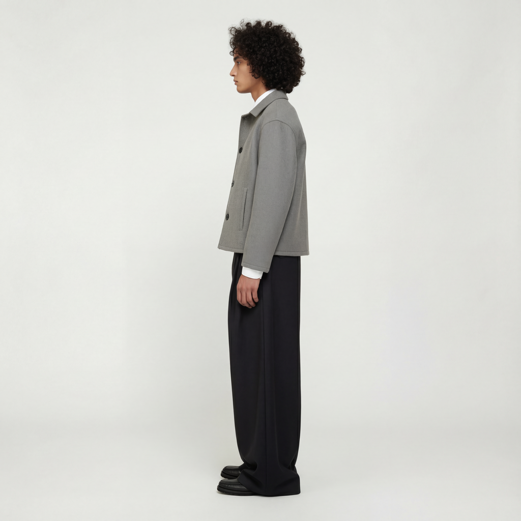 Wool Blend Boxy Jacket In Grey