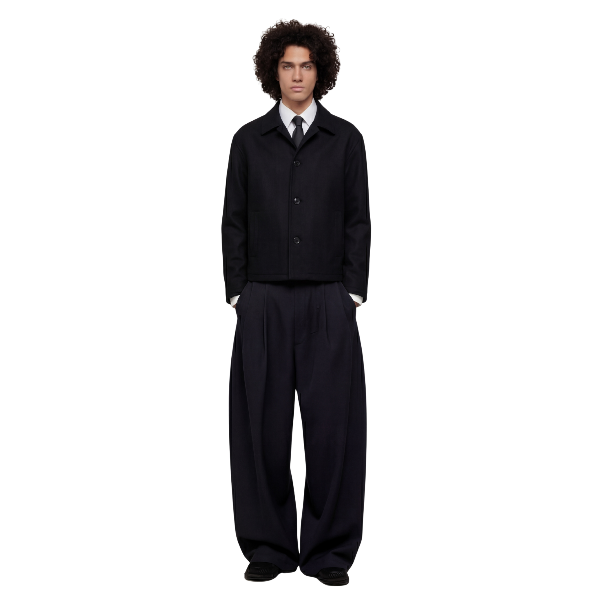 Wool Blend Boxy Jacket In Black