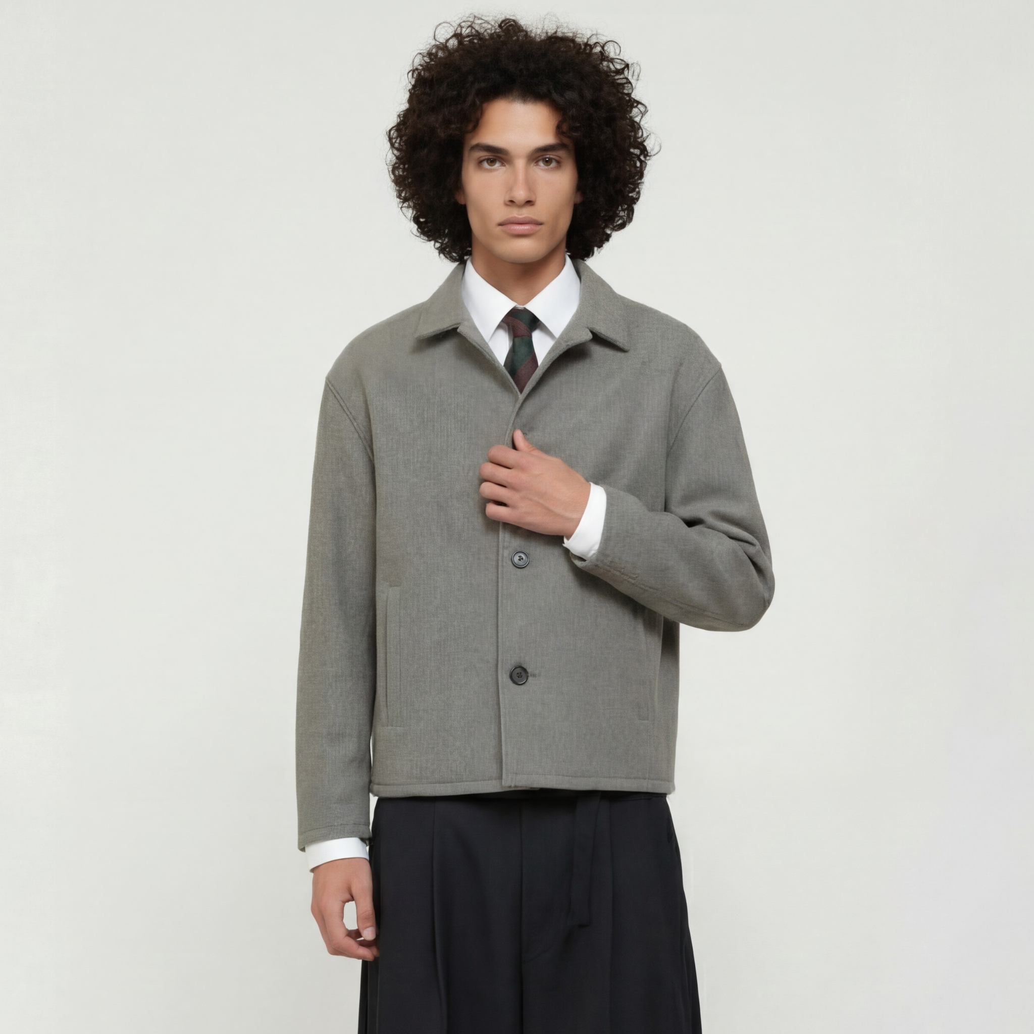 Wool Blend Boxy Jacket In Grey