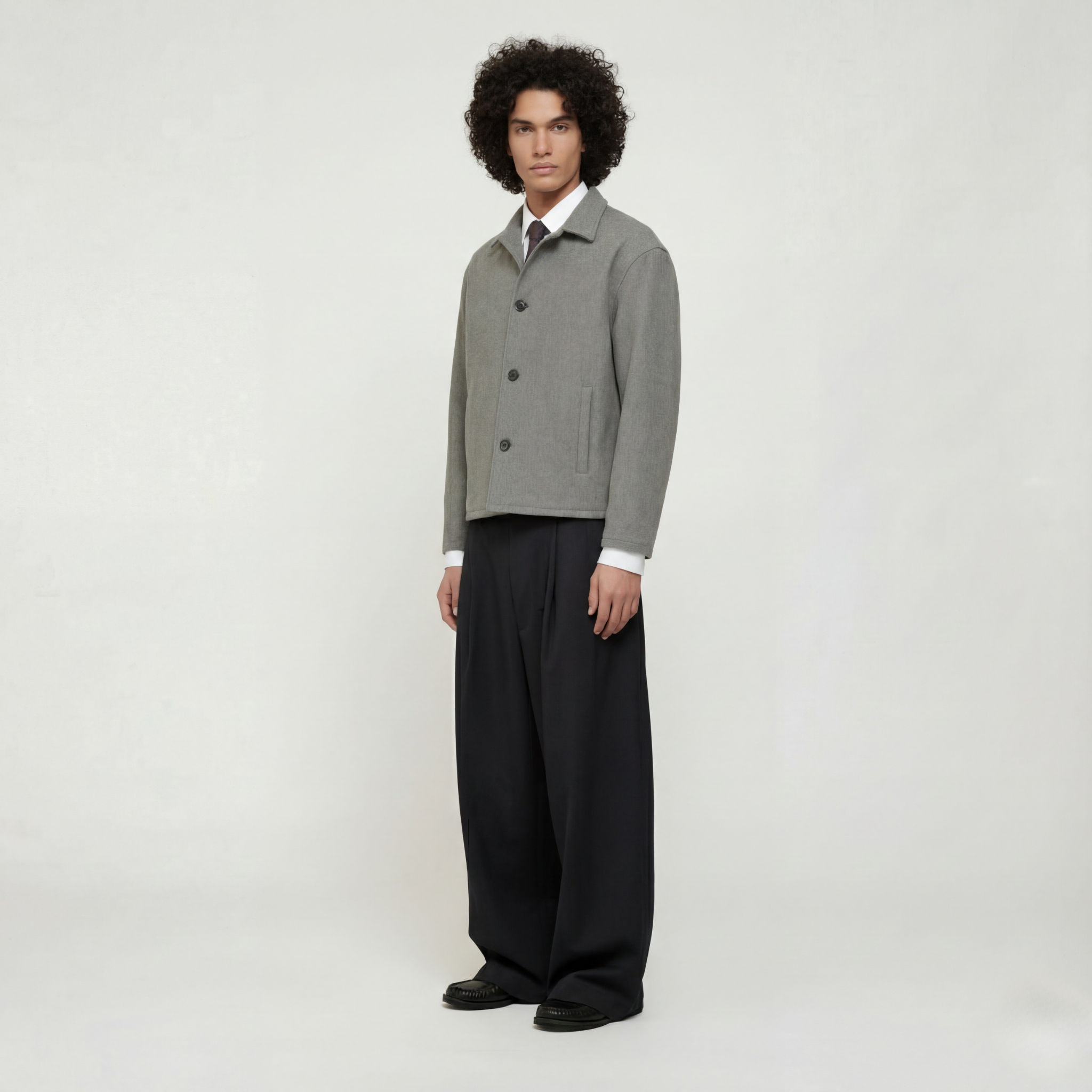 Wool Blend Boxy Jacket In Grey