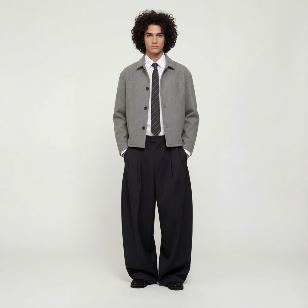 Wool Blend Boxy Jacket In Grey