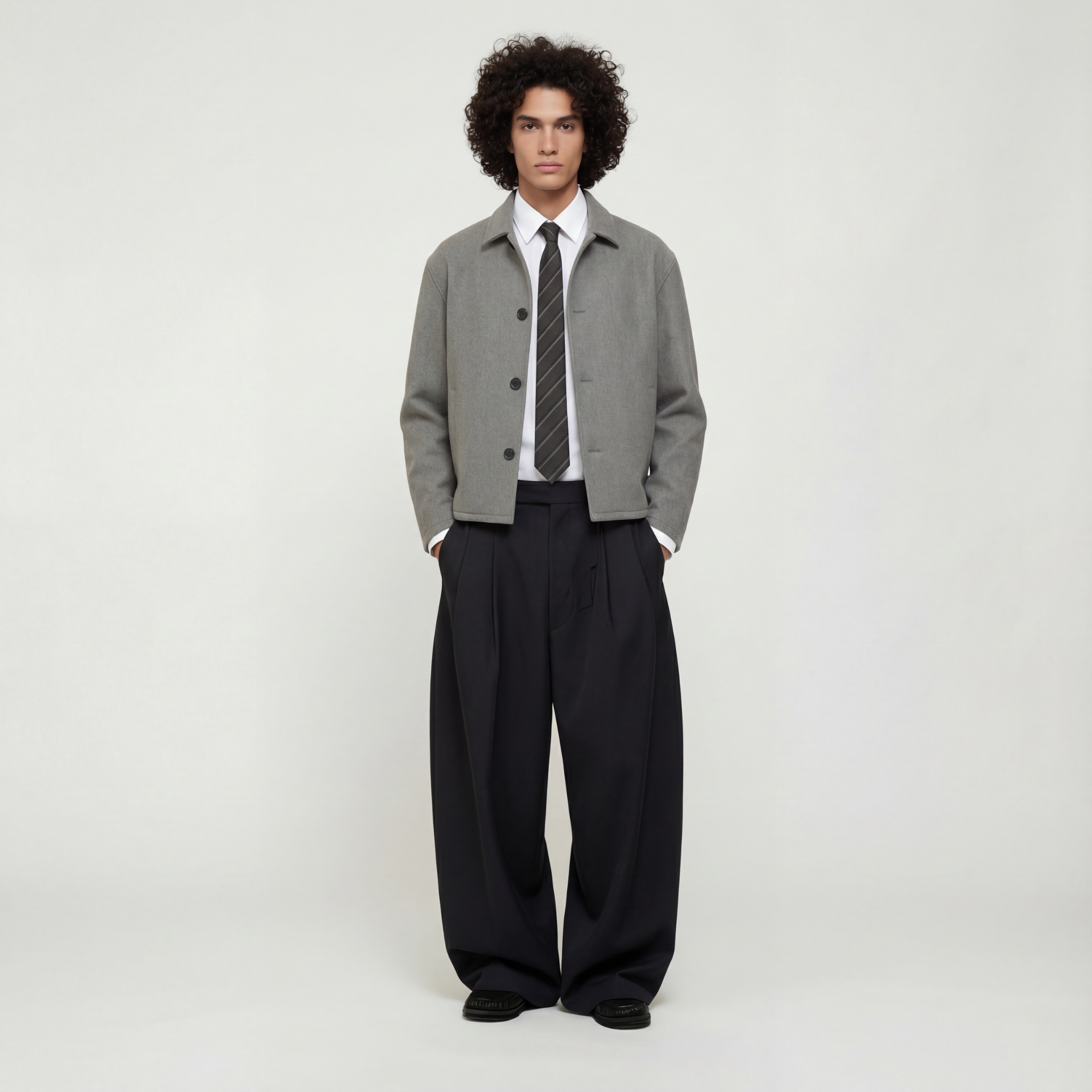 Wool Blend Boxy Jacket In Grey