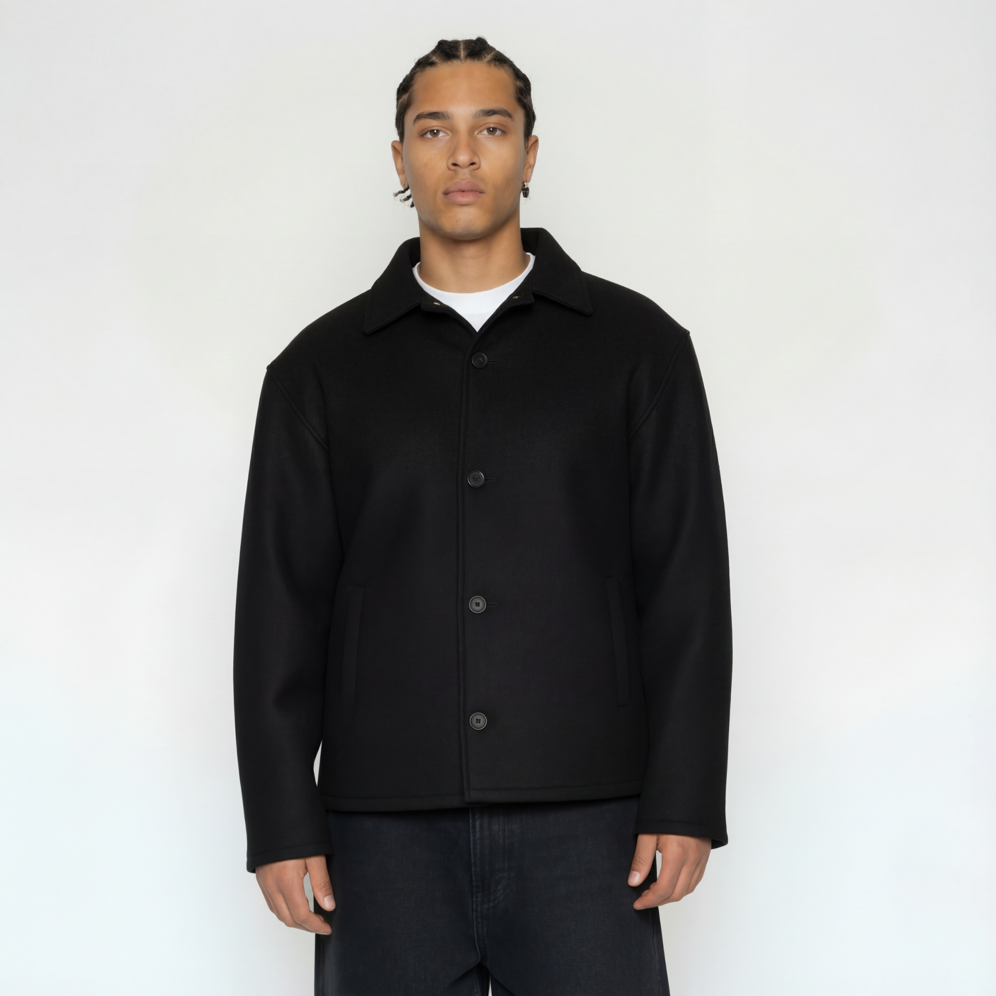 Wool Blend Boxy Jacket In Black