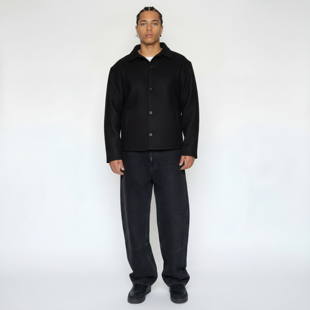 Wool Blend Boxy Jacket In Black