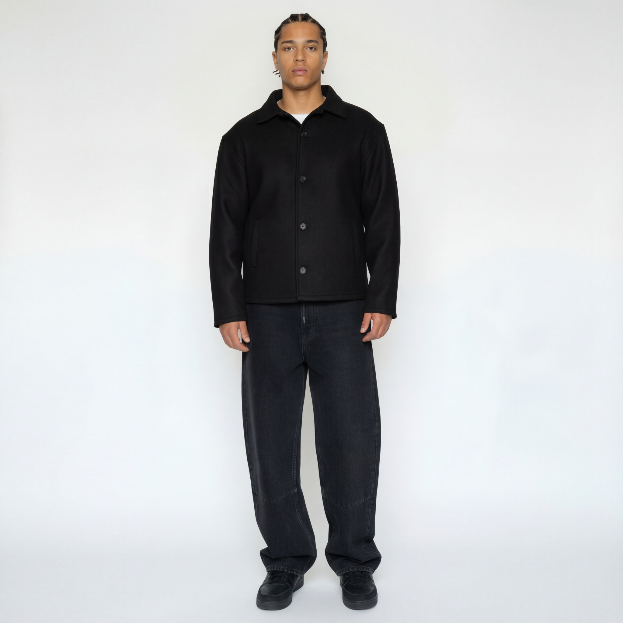 Wool Blend Boxy Jacket In Black